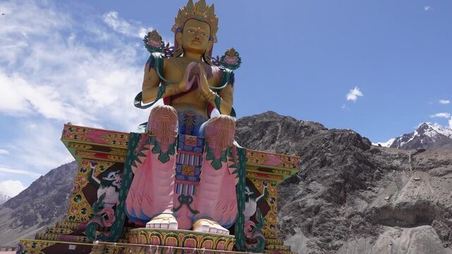 Diskit Monastery, Nubra Valley in Ladakh is one of the Oldest and largest Monastery and tall statue of Maitreya Buddha. 