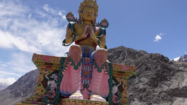 Diskit Monastery, Nubra Valley in Ladakh is one of the Oldest and largest Monastery and tall statue of Maitreya Buddha. 
