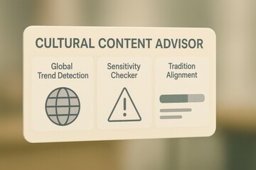 Cultural Content Advisor Dashboard Showing Global Trend Detection, Sensitivity Checker, and Tradition Alignment Score
