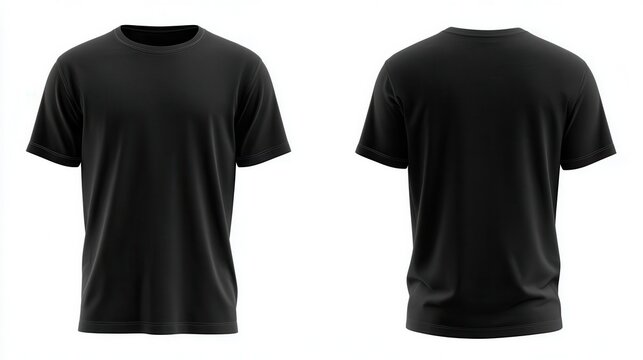 Fototapeta High quality photo of blank black tshirt front and back views isolated on white apparel mockup design.