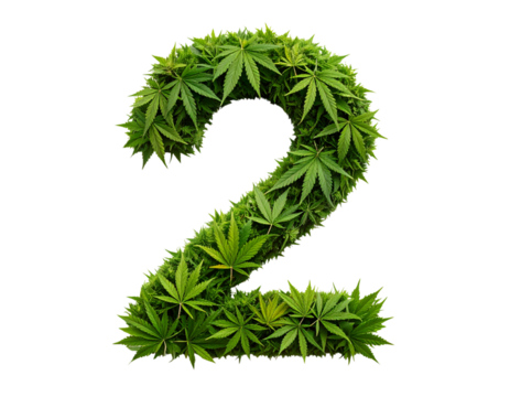 Minimal Cannabis Leaf Composition Forming Number 2 in Symmetrical Layout, transparent background