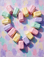 Heart shape made of pastel marshmallows, cute sweet love concept, high resolution printable food art