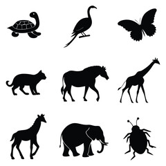 Fototapeta premium Collection of silhouette animal shapes representing various species