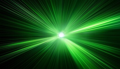 Obraz premium bright green light beam radiates from central point creating striking visual effect against dark background light is accompanied by soft glows and lens flares enhancing its dynamic appearance