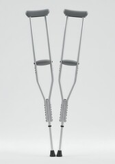 Gray Metal Crutches on White Background Minimalist Medical Equipment