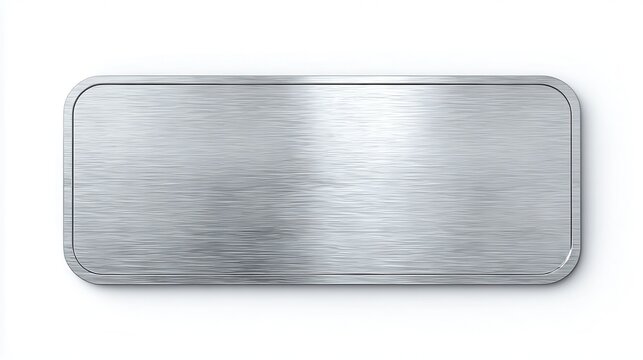 High quality photo of blank silver metal name tag or nameplate isolated on white background.