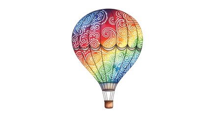 Obraz premium Colorful Hot Air Balloon with White Swirls, Painted Illustration on White