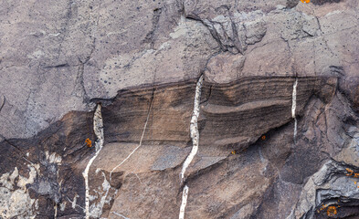 Sedimentary Rock formation showcasing geological layers and veins - full-frame background and...