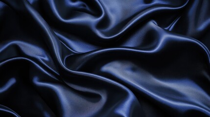 Obraz premium Close-up view of deep blue satin fabric.