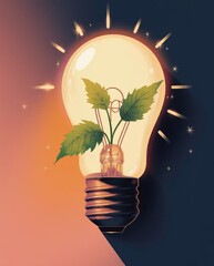 3D visual of a minimalist lightbulb with a flourishing tree inside it, set against a pastel backdrop for a World Environmental Education Day, generative AI