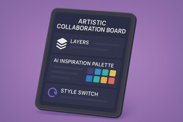 Artistic Collaboration Board Interface Featuring AI Inspiration Palette, Style Switch Toggle, and Layered Design System
