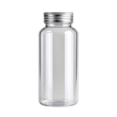 Clear Glass Bottle with Silver Cap, Isolated on White