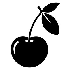 Obraz premium Simple black silhouette of a ripe cherry with a stem on a white background