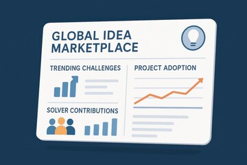 Global Idea Marketplace Interface Displaying Trending Challenges, Solver Contributions, and Project Adoption Growth
