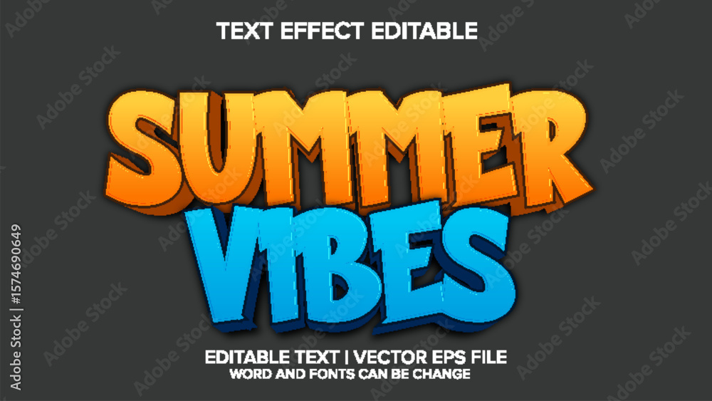Fototapete summer vibes text effect vector editable