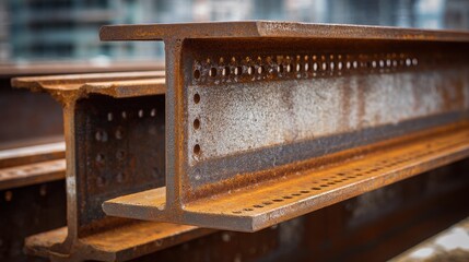 High quality photo of close-up view of two steel structural beams.