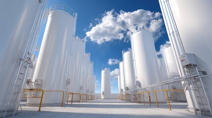 High quality photo of cold storage tank filled with liquid oxygen and nitrogen gases.