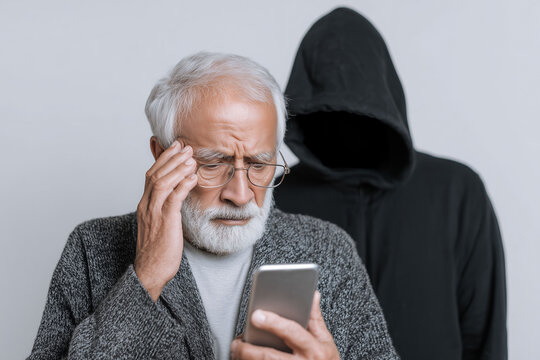 An elderly Indian person facing a confusing situation with a scammer — communication, call center, scam.