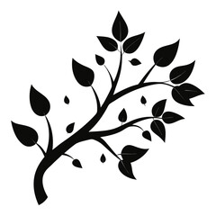 Elegant black silhouette of a deciduous tree branch with detailed leaves perfect for nature themed designs
