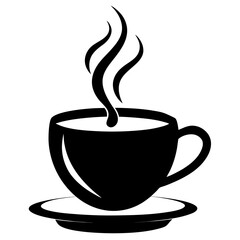 Minimalist black silhouette of a steaming coffee cup perfect for cafe branding and beverage designs