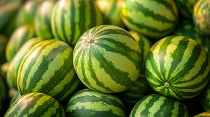 Freshly harvested watermelons displayed at a local market during the summer season