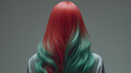 A red and green hair ombre fashion design , white background.