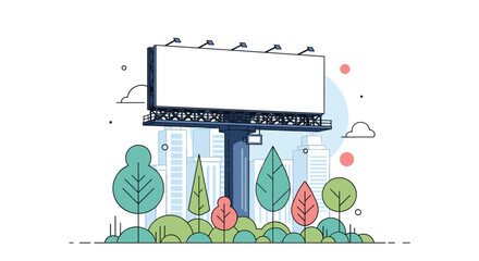 Vibrant urban landscape showcases a prominent blank billboard awaiting a captivating advertisement design concept
