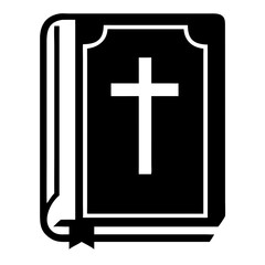 Fototapeta premium Black and white illustration features a bible with a cross, symbolizing faith and scripture. Bible imagery evokes spirituality and religious study.
