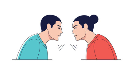 Fototapeta premium Two men facing each other with intense expressions symbolizing conflict disagreement and confrontation between individuals