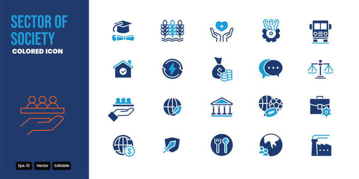 sector of society colored icon set vector design good for web and mobile app