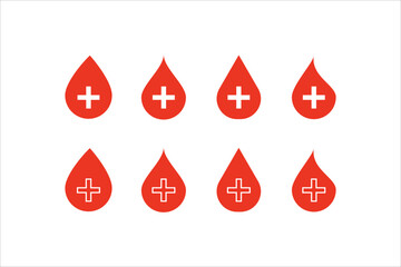 Blood drop icon set  with medical cross sign.