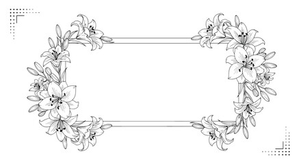 Elegant floral border design with ornate lilies framing a central empty space perfect for invitations or announcements