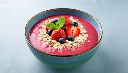 colorful smoothie bowl with fresh greens juicy fruits nuts and toppings for healthy eating and nutrition