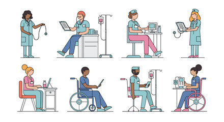 Fototapeta premium Diverse medical professionals collaborating in a modern healthcare setting enhancing patient care