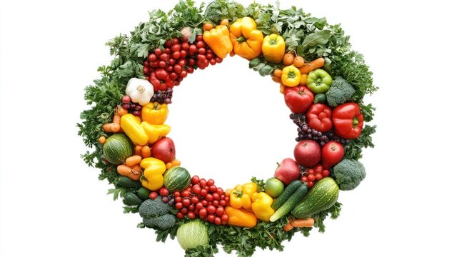 Colorful fruit and vegetable wreath; healthy eating concept