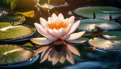 enchanting water lily blooms amidst serene lily pads in tranquil pond