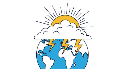 Fototapeta premium Global weather forecast forecast for earth showing sun clouds lightning and atmospheric phenomena affecting our planet's climate