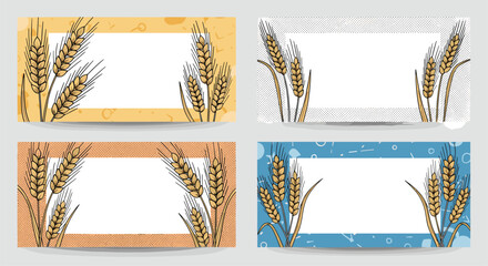 Elegant wheat ear border templates for certificates and invitations set with vintage floral accents on textured backgrounds