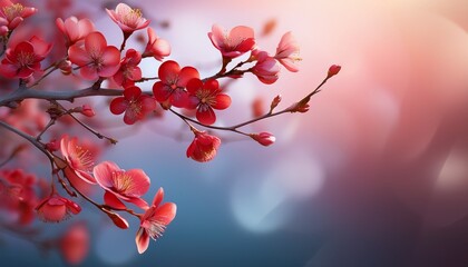 floral splendor red blossoms on delicate branches against a dreamy gradient background nature beauty serene mood