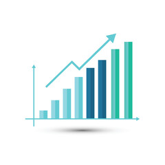 A colorful bar graph with an upward trending arrow indicating growth and success isolated on white background
