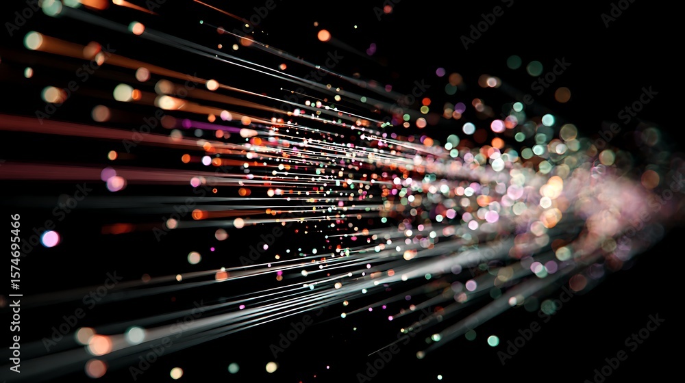 Poster abstract light trails create a dynamic and futuristic background with glowing particles