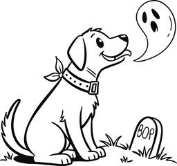 Cute cartoon puppy with a bone