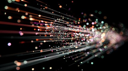 Obraz premium Abstract light trails create a dynamic and futuristic background with glowing particles