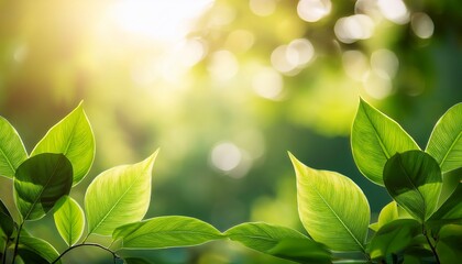 lush green leaves in natural light with blurred background for tranquil atmosphere