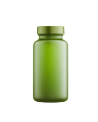 Green Plastic Bottle Mockup for Pills or Supplements on White Background