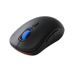 Black Mouse with Blue Scroll Wheel and Red Light under