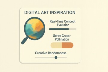 Digital Art Inspiration Interface Featuring Concept Evolution, Genre Cross-Pollination, and Creative Randomness Slider
