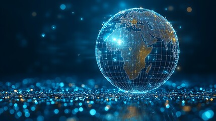 Global network globe design with glowing points.