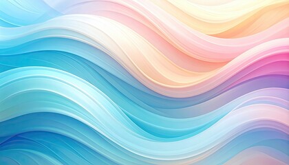 A vibrant abstract wave pattern with flowing colors of blue, pink, and soft pastels.