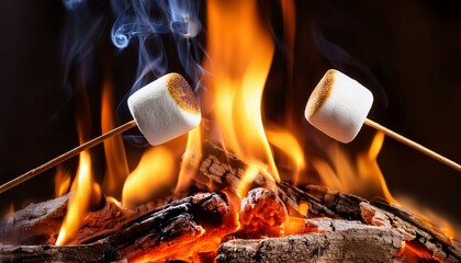 roasting marshmallows in the flames